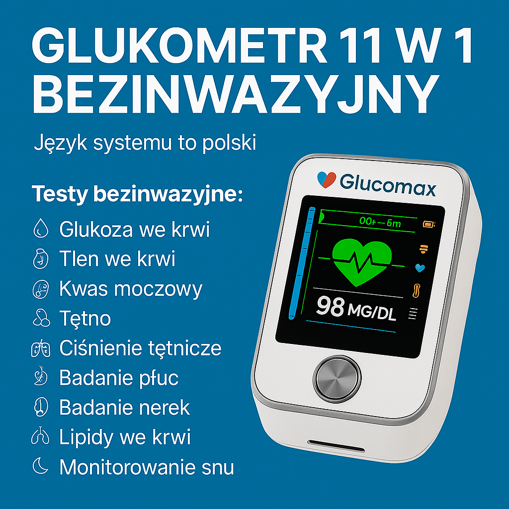GlucoMax 11 w 1- Monitoruje poziom glukozy bez igieł – Płacisz za 1, dostajesz 2 + Prezent!